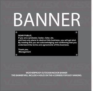 Liebe öffentliche Unternehmen Plünderer Aufstand Vinyl Banner Schild jetzt geöffnet Shoot Gun Gewalt - Bild 1 von 1