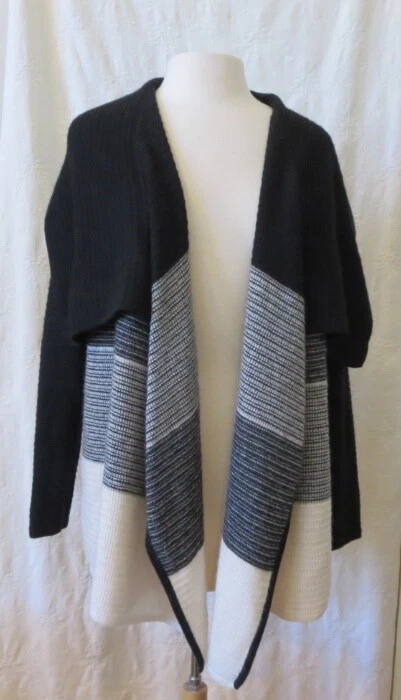 Cárdigan Nordstrom Collection 100 % cachemir cortina abierta negro blanco pequeño mediano Foto 1 de 4