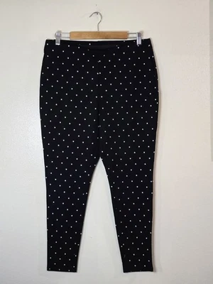 Chicos Ponte Knit Pull On Skinny Pants Womens Size 12 Black Polka Dot High Rise - Image 1 of 4