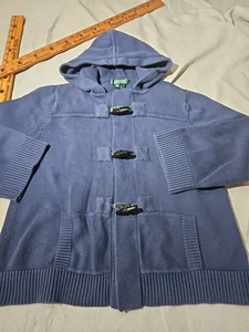 Vtg Lauren Ralph Lauren Hoodie Womens XL Blue Toggle Button Equestrian Sweater - Picture 1 of 12