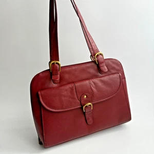 LATICO Red Leather Brass Laptop Shoulder Bag Satchel Organizer Work School Purse - Picture 1 of 15