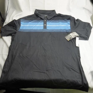 Ben Hogan Performance Polo Shirt Mens Black Blue Stripe Golf Moisture Wicking - Picture 1 of 7