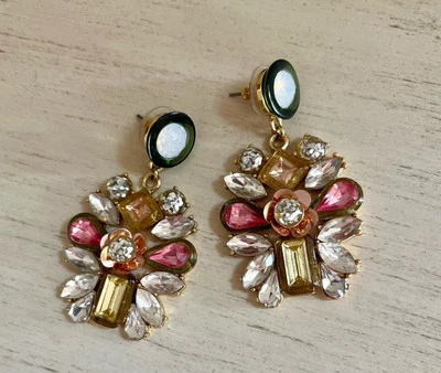 Pendientes BaubleBar Rosa Verde Champagne Oro Cristal Lentejuelas Floral🌸 Foto 1 de 4