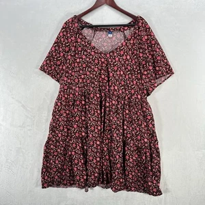 Old Navy Dress Women 3X Red Micro Floral Babydoll Tiered Country Cottage Mini - Picture 1 of 11