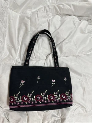Liz Claiborne Purse Small Black Floral Tote Handbag - Image 1 of 4