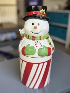 Harry Slatkin Home Workx Navidad Muñeco de Nieve Cerámica Candelabro Tarro de Galletas - Imagen 1 de 8