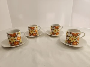 Daisy Flower Power Mod Floral Japan 4er Set Demitasse Tassen & Untertassen VINTAGE  - Bild 1 von 9