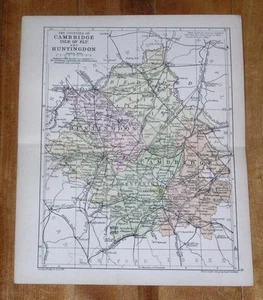 1898 ANTIQUE MAP OF COUNTIES OF CAMBRIDGE HUNTINGTON CAMBRIDGESHIRE ENGLAND - Picture 1 of 3