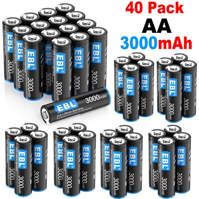 40Pcs EBL 3000mAh 1.5V AA Lithium Batteries Constant Volt Double A Battery+ Case - Image 1 of 4
