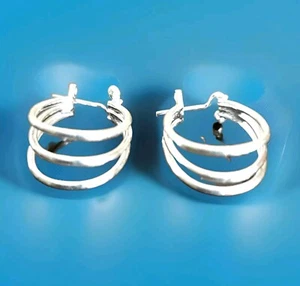 Erick's Sterling Silver Three Bars Oval Hoop Earrings Taxco.925 - Picture 1 of 10