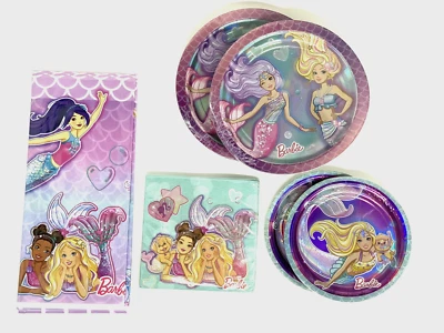 Barbie Dreamtopia Mermaid Party Supplies Plates Napkins Plastic Table Cover NEW - Image 1 of 4