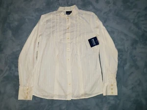 J.CREW Women’s Band Collar Ruffle Front Shirt Small Off-White Light-Yellow Cream - Picture 1 of 7