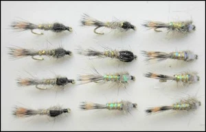 Hares Ear Nymph Trout Flies, 12 Pack, Standard and Full Flash, Mixed 10/12/14 - Picture 1 of 3