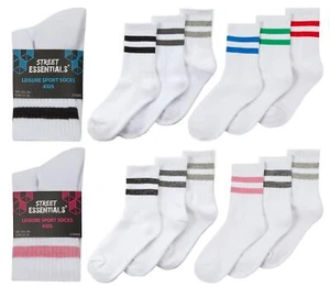 Kids Ribbed Sports Socks Boys Girls Cotton Rich Crew Everyday Sock 6 or 12 Pairs - Picture 1 of 17