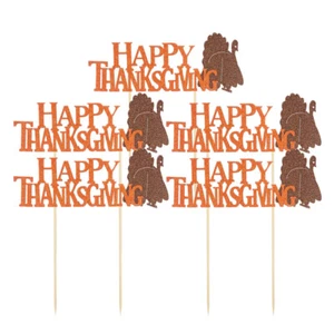 5PCS Thanksgiving Cake Decor Glitter Turkey Cake Cupcake Toppers Food Picks New - Picture 1 of 12