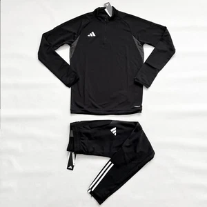 $140 NWT ADIDAS Men's Tiro Black Tracksuit Running Training Top + Joggers Medium - Picture 1 of 20