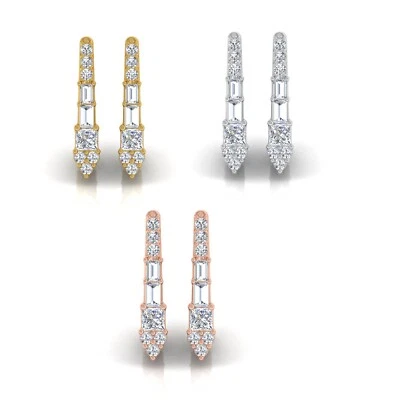 0.56 Ct Real H Color SI Clarity Pave Diamond Hoop Earrings 14k Gold Jewelry Gift - Image 1 of 4