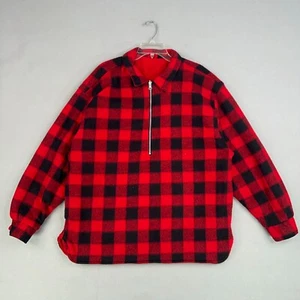 Vintage Marlboro Sweater Mens Large Red Black Buffalo Plaid Fleece Reversible - Picture 1 of 23