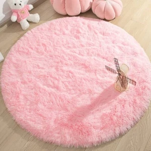 Pink Round Rug for Girls Bedroom, Fluffy Circle Rug 4'X4' for Room Decor, Sha... - Picture 1 of 1