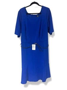 Blue Stretch Knit Short Sleeve Classic Dress with Belt Size 20W 2X New Plus Size - Picture 1 of 5