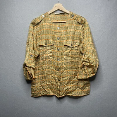 Blusa de seda vintage Anne Klein II Art Deco multicolor naranja verde mediana Foto 1 de 4