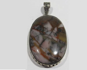 NOS 925 Silver Oval Porcelain Jasper Pendant 1-5/8" - Picture 1 of 5