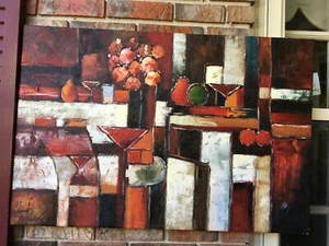 Pintura al óleo -RESUMEN IMPRESIONISTA-COLORIDO-ESCENA DE BARRA TEXTURIZADA 24"X36" NUEVO  - Imagen 1 de 3