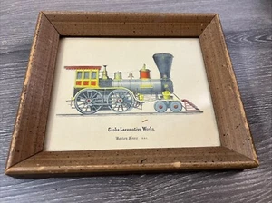 Vintage train print framed Globe Locomotive Works Boston hand-colored - Picture 1 of 6