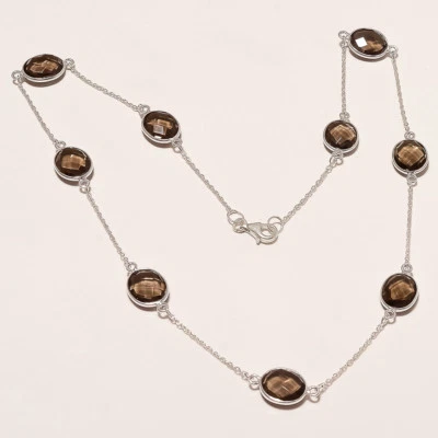 Collana In Argento Sterling 925 Con Pietra Naturale Fumé Taglio 19,5" I-2670 - Immagine 1 di 2