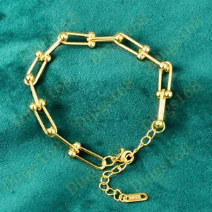Echt 18K Gelbgold gefüllt hochpoliert U-Glieder Kugel Statement Kette Armband - Bild 1 von 2