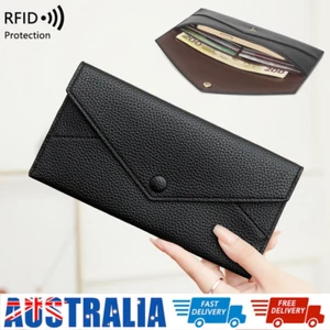 RFID Anti-Theft Purse for Women Lychee Prin PU Leather Envelope Long Wallet - Picture 1 of 18