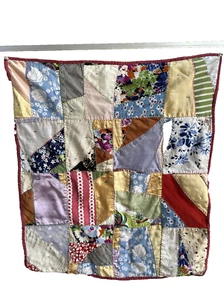 Hand Made PATCHWORK CRAZY QUILT Small Baby Doll Crib 24 in x 21.5 in Vintage - Picture 1 of 11