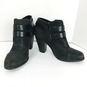 Lauren Conrad Size 7 Med Black Double Strap Ankle Bootie Zip Suede Like - Picture 1 of 8