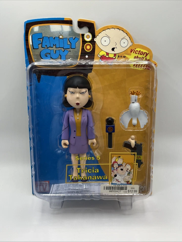 Figura de acción Mezco Tricia Takanawa Family Guy serie 5 2006 ¡Nueva! Púrpura Foto 1 de 4