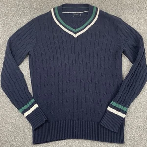 Maglione tennis J Crew uomo L scollo a V cricket maglia cavo pullover a righe G0691 - Foto 1 di 7