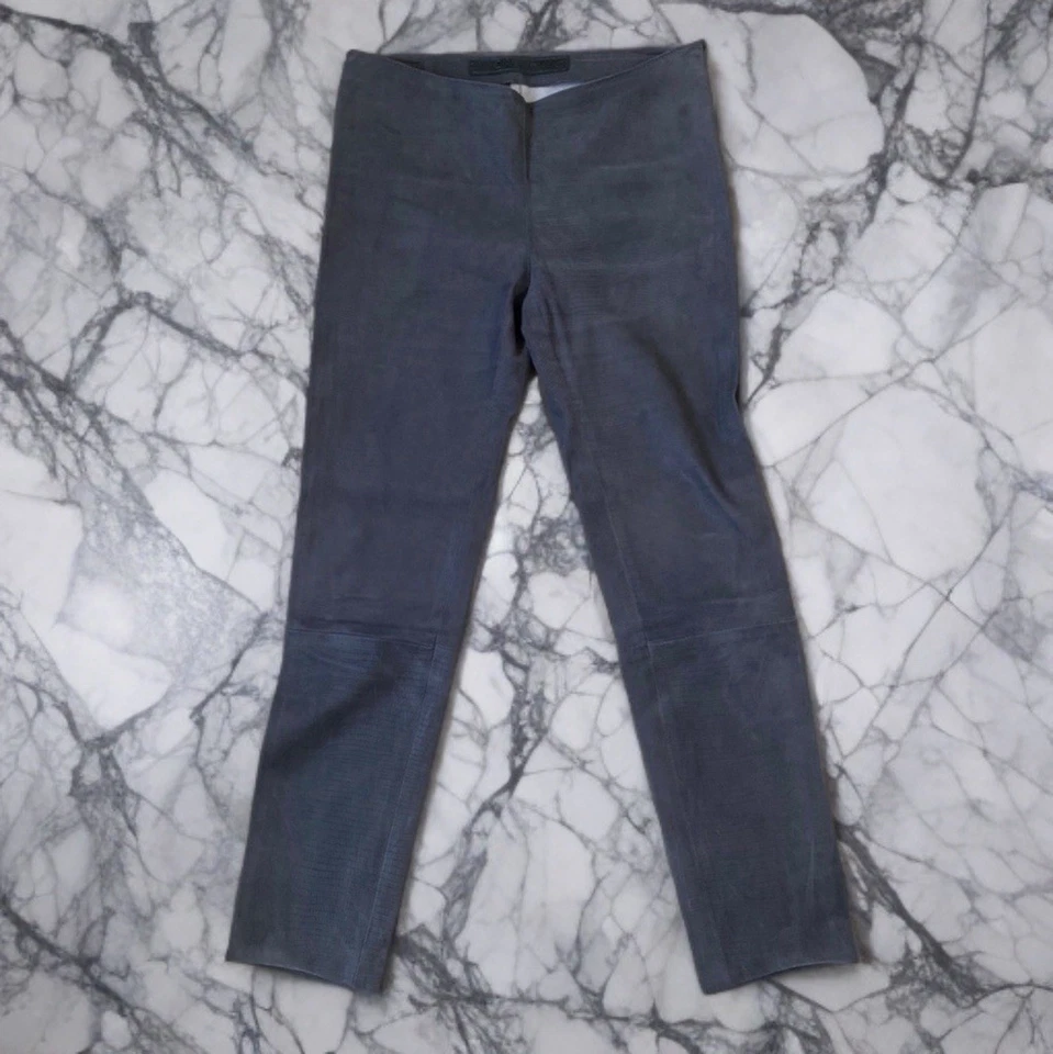 Pantalones DROME Azul Gris 100% Cuero Para Mujer Talla L Hecho en Italia Textura Gator Foto 1 de 4