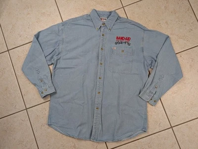 Vtg BAND-AID Racing NASCAR Denim Shirt Mens Large Jonathan Corey Button Up - Image 1 of 4