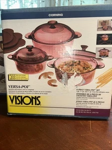 Visions Corning Cookware Cranberry Versa Pot 9-Piece 1-QT, 1-1/2-QT, 2-1/2-QT - Picture 1 of 6