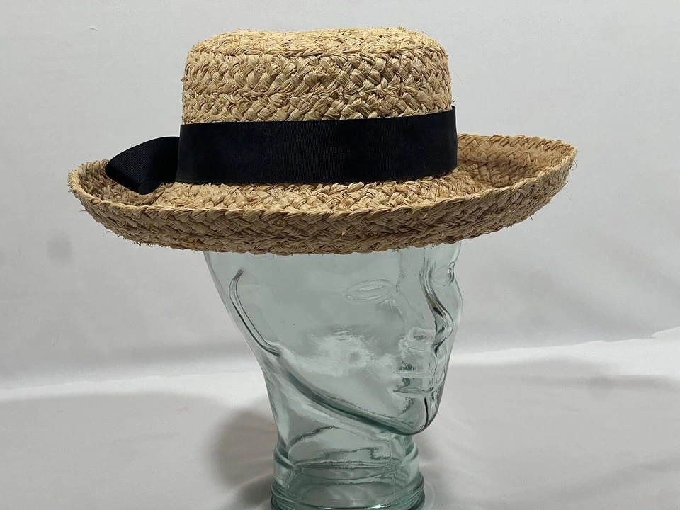 NUEVO Sombrero Colección Scala Para Mujer Talla Única Fibra Bronceada con Pajarita Negra Parasol Foto 1 de 4