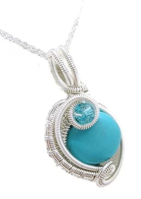 Handcrafted Turquoise Necklace: Sterling Silver & Swarovski Crystal - Image 1 of 4
