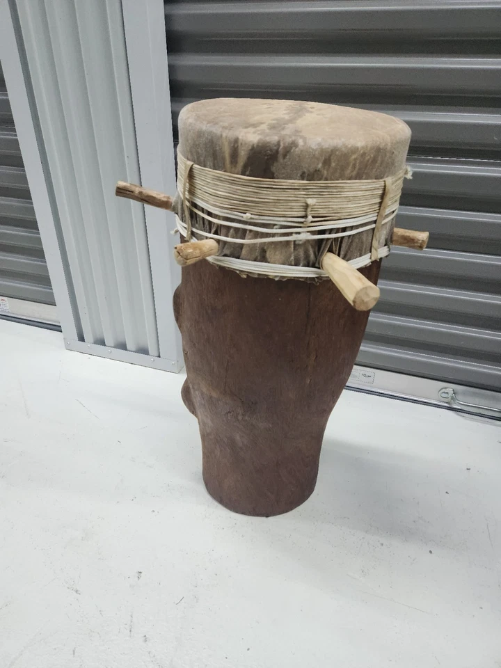 Heavy Djembe Drum Full Size African Handmade Carved 26" H x 12" Playing Surface - Image 1 of 4