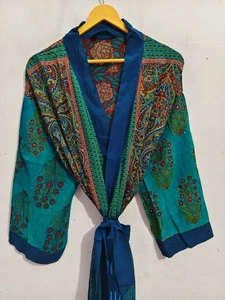 Ropa de casa retazos sari seda kimono mujer playa fiesta ropa bata, B-5726 - Imagen 1 de 7