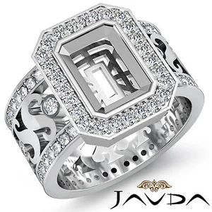 Diamond Engagement Ring 18k White Gold Emerald Semi Mount Halo Setting 1.3Ct - Picture 1 of 6