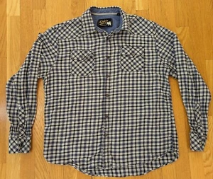 Duke's Bark Shirt Mens M Blue Plaid Long Sleeve Flannel Western Pearl Snap - Picture 1 of 4