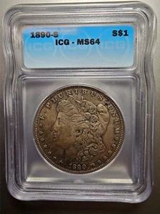 1890-S Morgan Silver dollar - ICG MS64 - Picture 1 of 4
