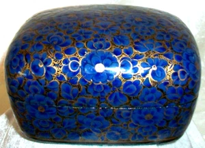 Cojín de almohada vintage azul dorado floral de papel maché caja de baratijas Cachemira India - Imagen 1 de 12