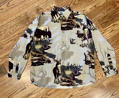 Michael Austin Rugged Wear Shirt Elk/Deer Button Up Long Sleeve Men’s Sz L - Image 1 of 4