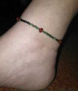 Boho Ruby Zoisite crystal single layer anklet ankle bracelet & extender chain uk