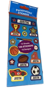 JUSTIN *Personalized Stickers*150 stickers~15 designs*10 Sheets*NEW IN PACKAGE - Picture 1 of 2