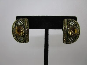 Heidi Daus Daily Double Half Hoop Clip On Earrings - Golden Topaz - Picture 1 of 14